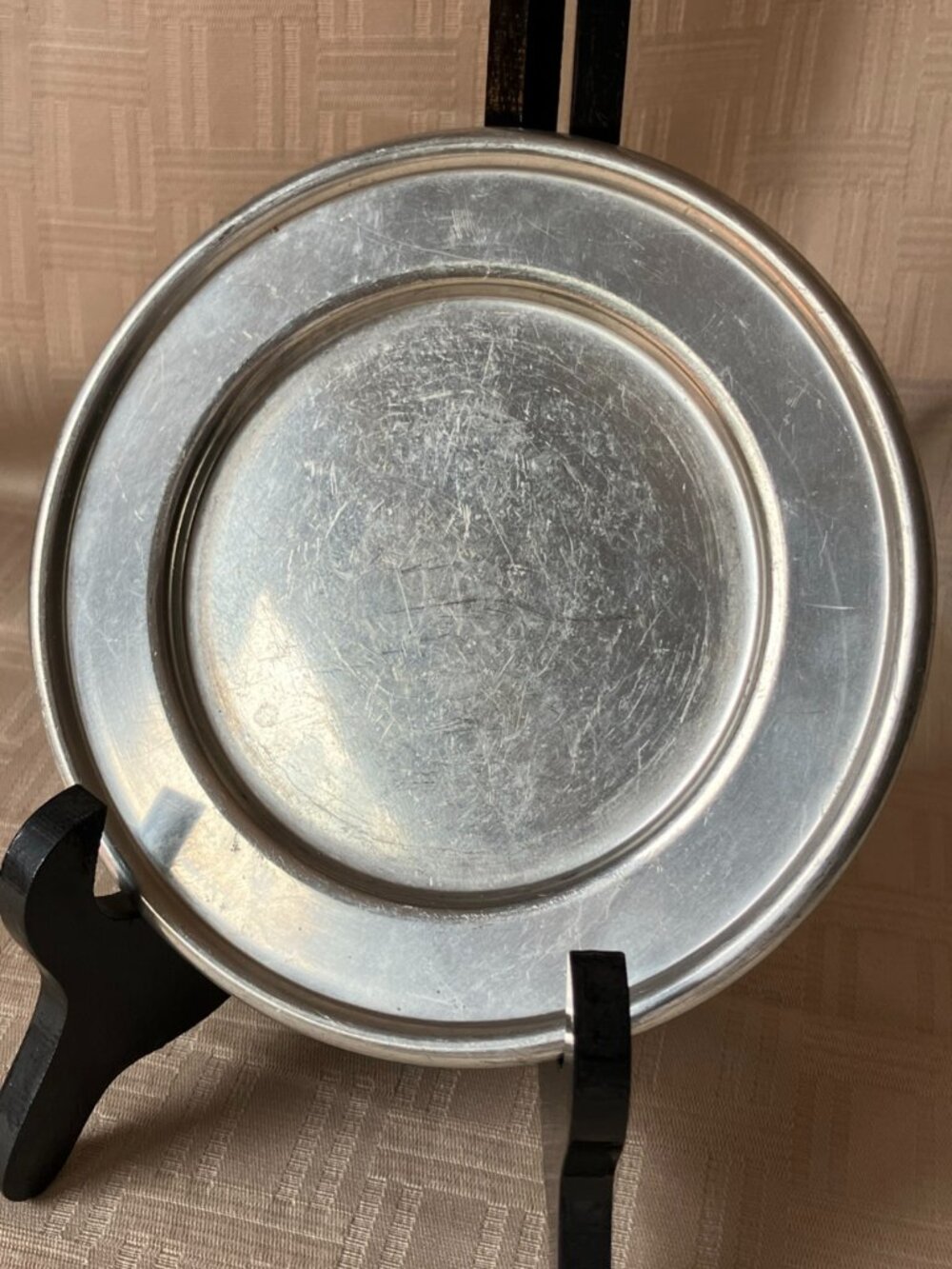 Vintage Woodbury Pewterers: 6" Pewter Plate with Eagle Crest Maker's Mark